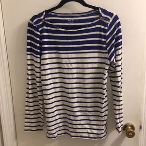 J Crew Stripe Boatneck Button Painter Tee in Royal Blue and White